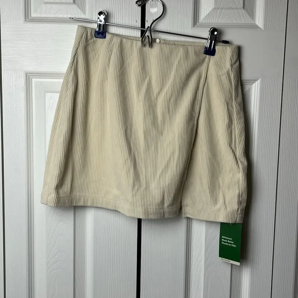 Halara Skirt High Waisted Back Zipper Split Hem 2-in-1 Corduroy Casual Cream S